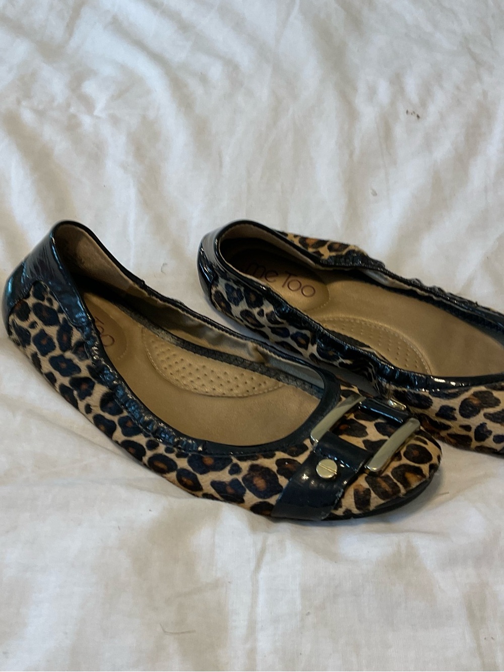 me too Leopard Print Ballet Flats with Black Patent Trim